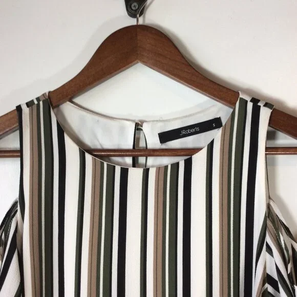 J Roberts Cold Shoulder Dress With Short Sleeves & Pin Stripes Size S - Picture 3 of 9